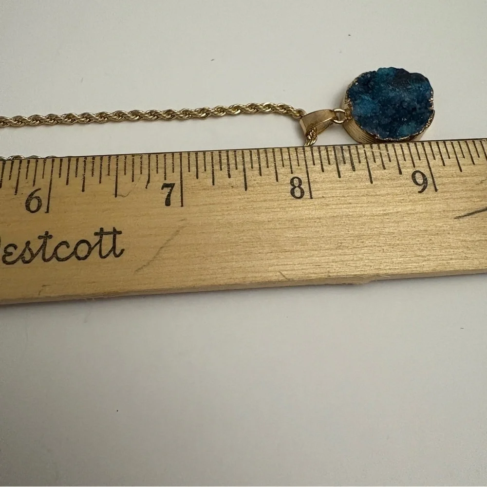 Blue Druzy and Gold Pendant on 16